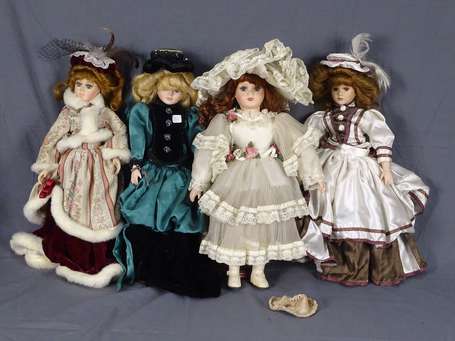 Ensemble de 4 poupées tête porcelaine moderne