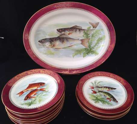 LIMOGES - Service à poisson en porcelaine à décor 