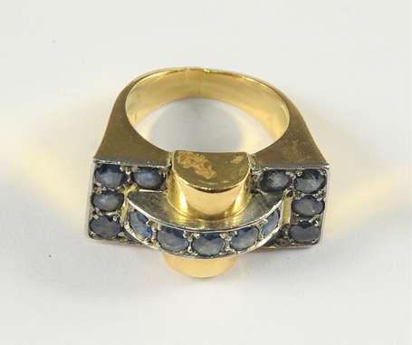 Bague tank en or deux tons 18K (750°/00) sertie de