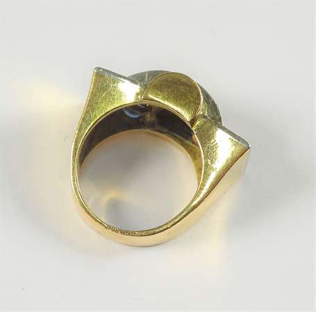 Bague tank en or deux tons 18K (750°/00) sertie de