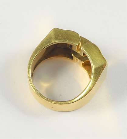 Bague tank en or jaune 18K (750°/00), le pont 