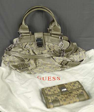 GUESS - Sac à main en toile imprimée et cuir gris 