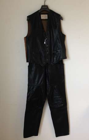 MALBORO CLASSICS - Gilet et pantalon cuir noir, T.