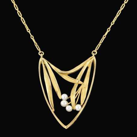 Collier Art Nouveau en or jaune 18K (750°/00) deux