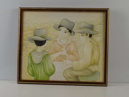 TRANLONG Mara ( 1935 - ), Partie de cartes, Huile 