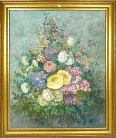PICQUET S. XXe - Bouquet. Huile sur toile, signée 