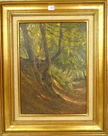 ECOLE XXe - Chemin forestier. Huile sur panneau 