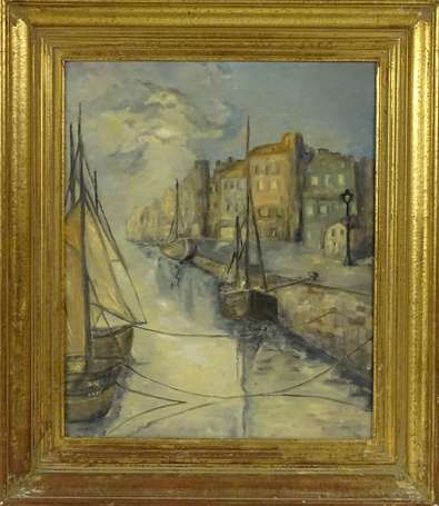 BEASSE D. XXe - Bateaux à quai. Huile sur toile, 