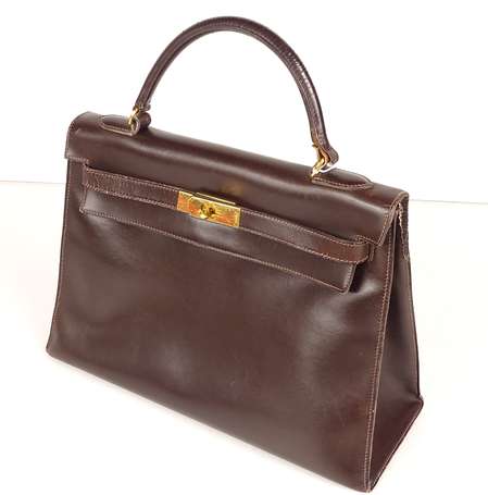 HERMES - Sac à main Kelly 32 cm en box marron 