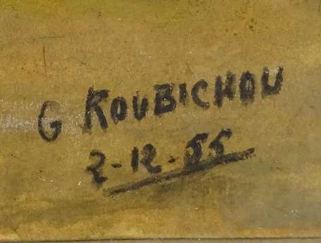 ROUBICHOU G. XXe - Village alpin. Gouache, signée 