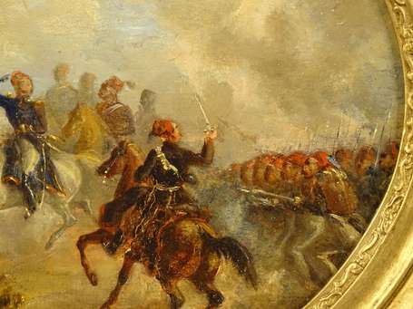 JUHEL XIXe - Scène de bataille orientaliste. Huile