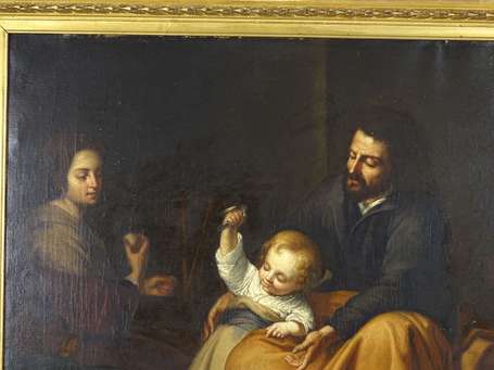 ECOLE XIXe - Scène familiale. Huile sur toile. 