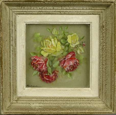 RICHARD M. XXe - Bouquet de roses rouges et jaunes