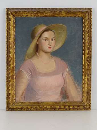 ECOLE début Xxé Portrait de femme au chapeau. 
