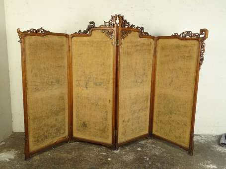 Paravent quatre feuilles en bois exotique teinté, 