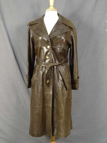 CELINE - Manteau en cuir d'agneau bronze, large 