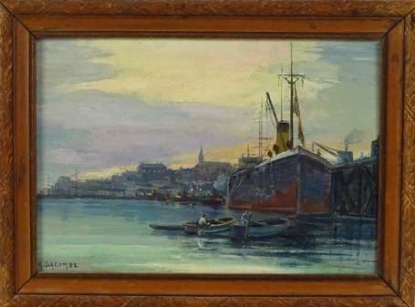 LACOMBE A. (XXe) - Vue du Port de Nantes. Huile 