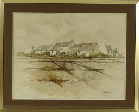 MORLAINE (1953) - Village paludier. Aquarelle, 