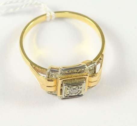 Petite bague tank en or deux tons 18K (750°/00) 