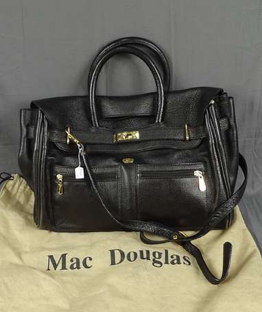 MAC DOUGLAS - Sac en cuir noir, fermeture par deux