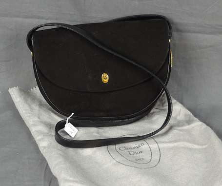 CHRISTIAN DIOR - Sac besace demi-lune en daim noir