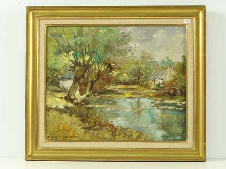 RENIER Emerik Xxé Paysage à la mare Huile sur 