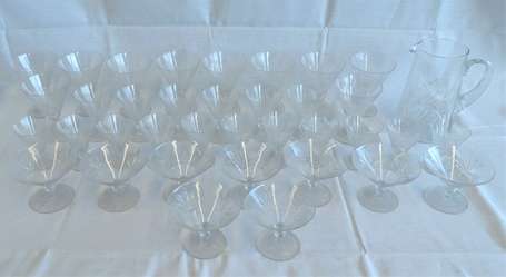 Partie de service de verres en cristal taillé de 