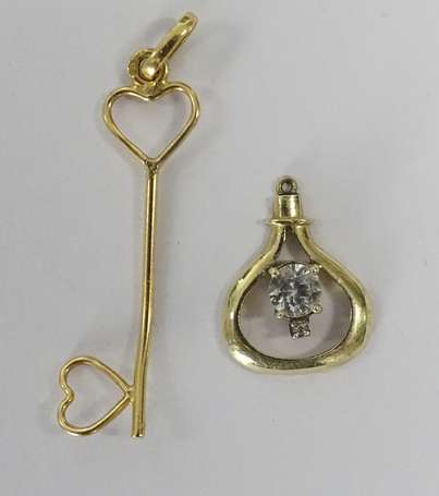 Deux pendentifs en or 18K (750°/00) P. 1,3 g