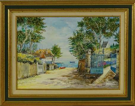 HELAN XXe - Ruelle à Noirmoutier. Huile sur toile,