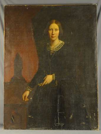 ECOLE XIXe - Portrait de jeune femme. Huile sur 