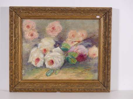 BARBARIN J. Xxé Bouquet de roses Huile sur toile 