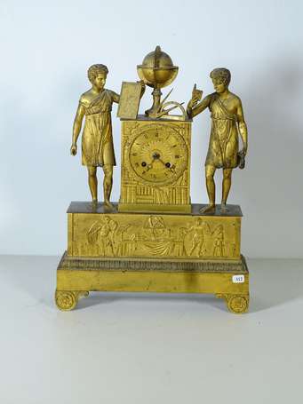 Pendule en bronze doré à la leçon d'astronomie, le