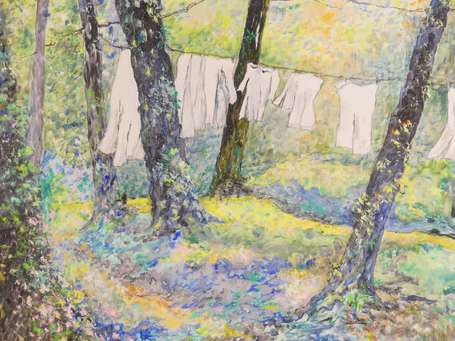 BROTIER Jacques 1925-2008 Le linge dans le bois à 