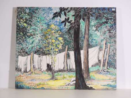 BROTIER Jacques 1925-2008 Jour de lessive Huile 