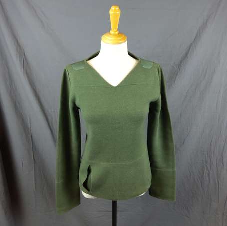 VUITTON - Pull cachemire et coton vert petit col 