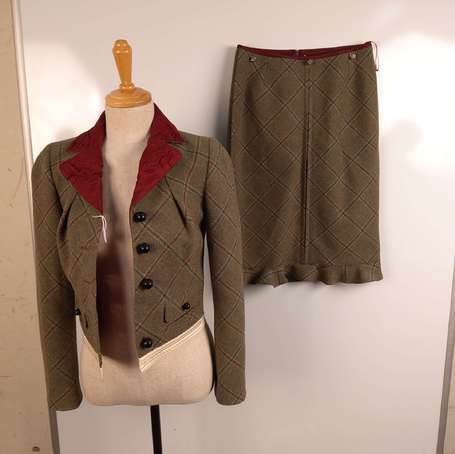VUITTON - Tailleur jupe et veste courte en laine 
