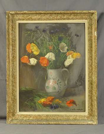 GALAND Léon (1872-1960) - Bouquet de pavots. Huile