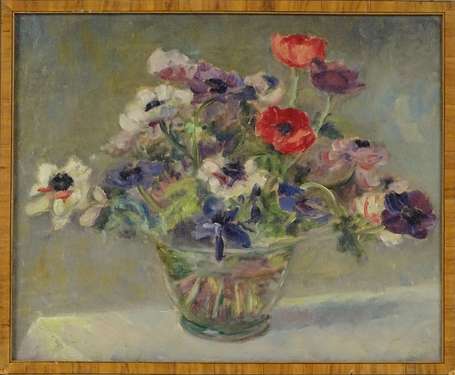 ECOLE MODERNE - Bouquet d'anémones. Huile sur 