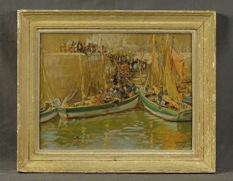 MONEY Fred (1882-1956) - Bateaux au port. Gouache 