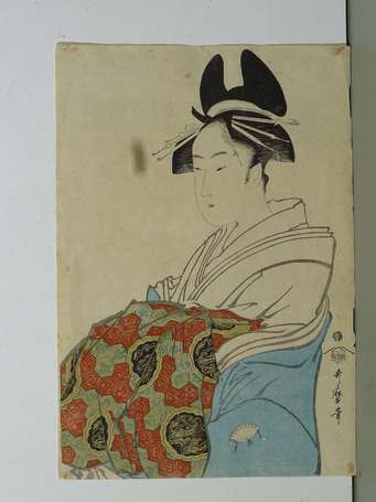  Japon- Estampe. Portrait d'actrice. 36,2 x 25 cm