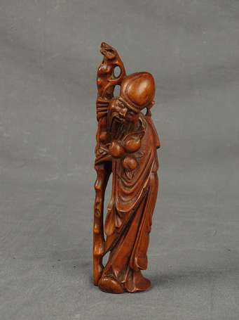 JAPON - Sage. Sujet en bois sculpté. H. 16,5 cm