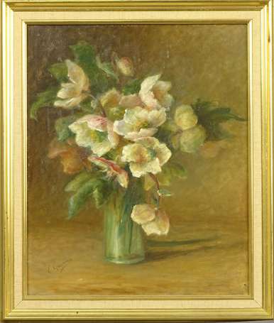 GARNIER E. XXe - Bouquet d'héllébores. Huile sur 