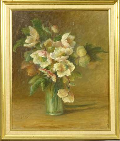 GARNIER E. XXe - Bouquet d'héllébores. Huile sur 