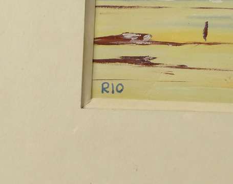 PEDRO A. XXe - Plage à Rio. Gouache, signée et 