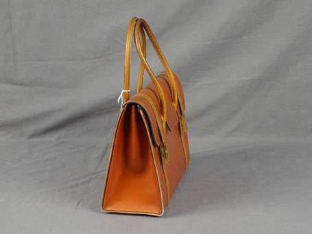 HERMES - Sac porté main Drag en box brun et fauve,