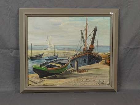 Pierre Felden Au port, Huile sur toile, signée et 