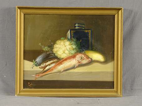 LAIS, Xxé S. Nature Morte au rouget. Huile sur 