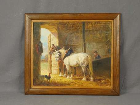 PECHAUBES Eugène (1890-1967) - Chevaux à l'écurie.