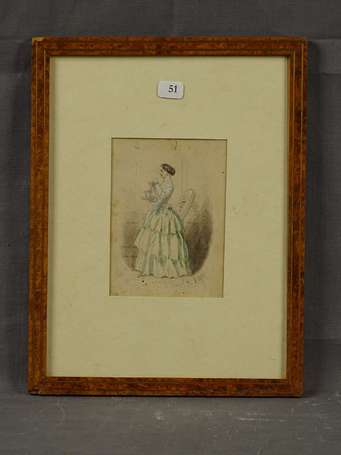 Ecole XIXe S - Portrait de femme, aquarelle signée