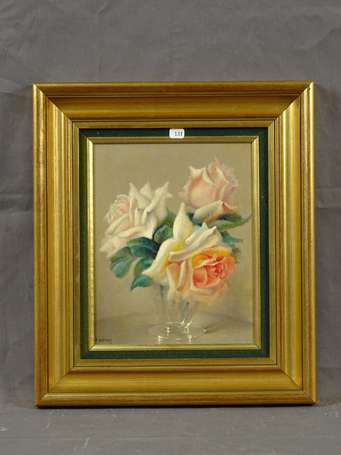 SESTON Paul (1905-1985) - Roses, huile sur carton 